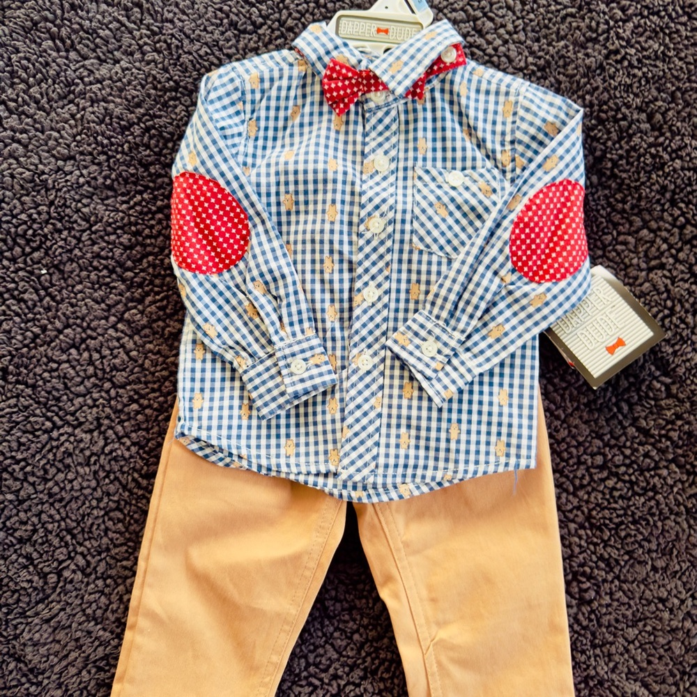 Blue Checkered Kids Shirt with Red Accents 12M